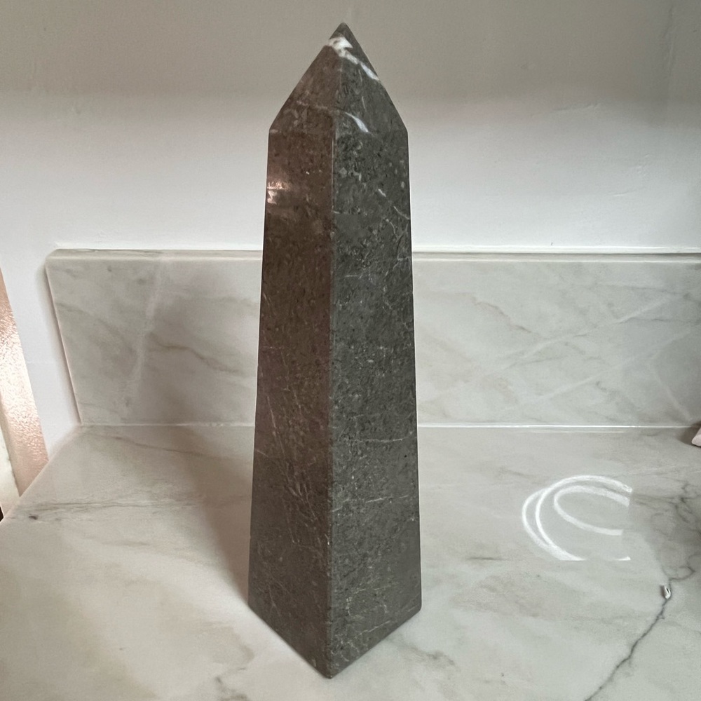Gray and White Onyx Marble Obelisk Tower Decorative Accent 10 Inches